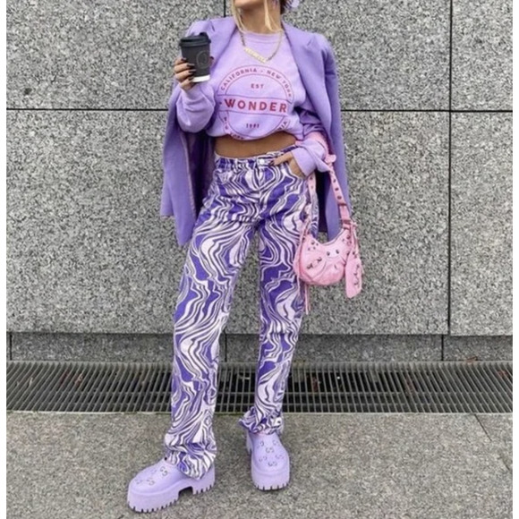 Zara | Jeans | Zara Purple Swirl Jeans | Poshmark
